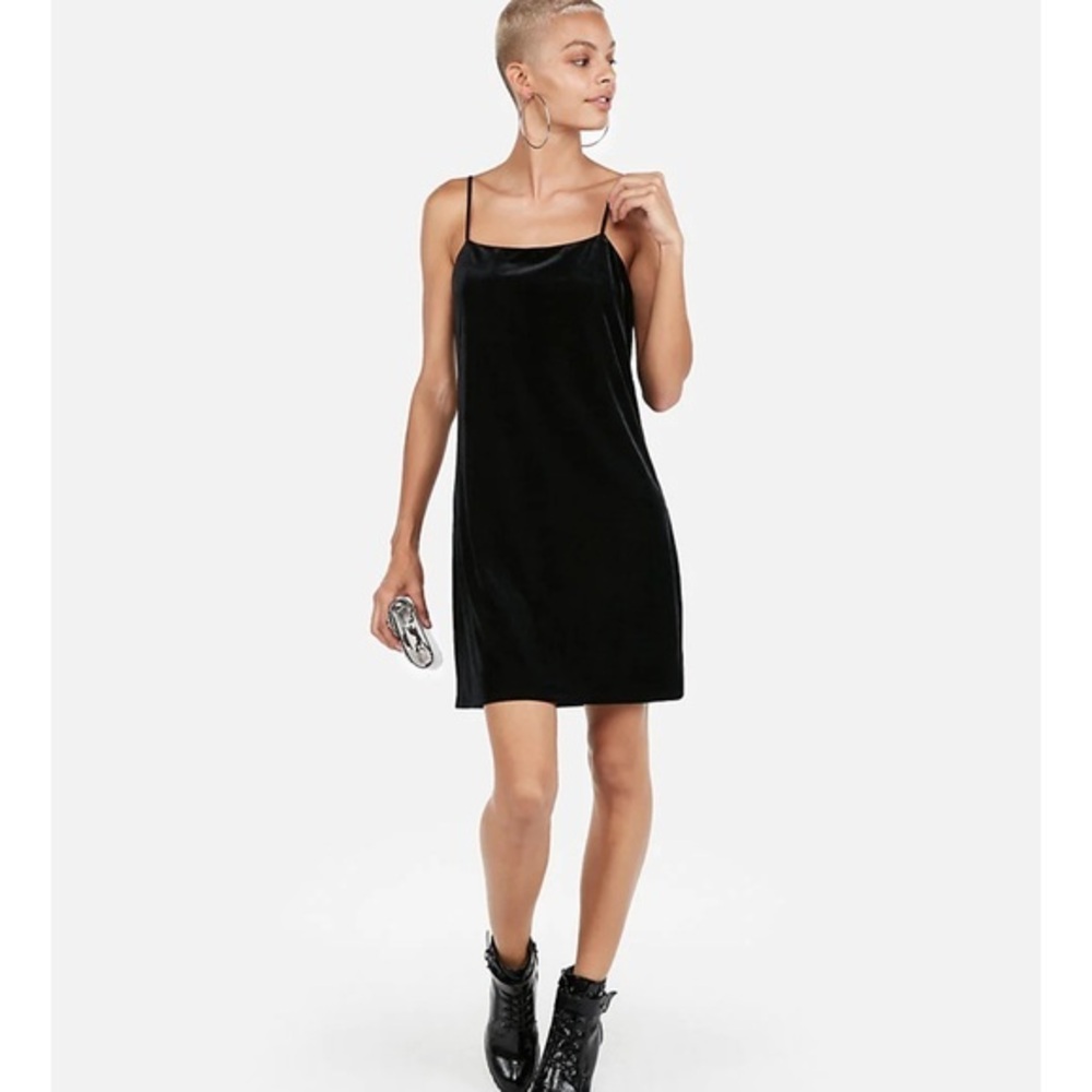 Express Velvet Square Neck Slip Dress‎ Black Ribbed Size Large